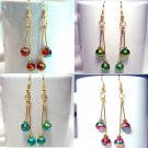 Gold Tone Round Glass Beads Handmade Earrings - Pink, Blue, Green or Red