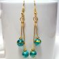 Gold Tone Round Glass Beads Handmade Earrings - Pink, Blue, Green or Red