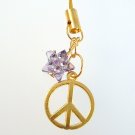 Handmade Gold Tone PEACE Sign Cell Phone MP3 Charm