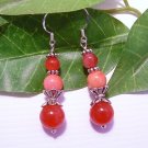 Dark Pink Orange/Pink Gemstone Sterling Silver Handmade Dangle Earrings