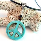 Turquoise Peace Symbol Leather Cord Necklace Handmade