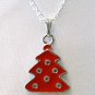 Christmas Tree Pendant Silver Necklace - Red, Pink, Blue, Yellow, Black