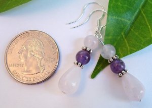 Rose Quartz Amethyst Sterling Silver Handmade Earrings