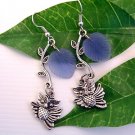 Handmade Silver Owl Bird, Leaf & Branch Earrings - Frosted Blue or White Leaves
