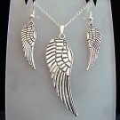 Handmade Silver Tone Wing Pendant Necklace Earrings Set