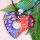 Blue Red Heart Lampwork Glass Pendant on Genuine Leather Cord, Handmade Necklace