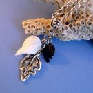 Black & White Glass leaves and Silver Metal Leaf Handmade Pendant Necklace
