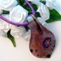 Foil Purple Teardrop Lampwork Glass Pendant with Flower Necklace