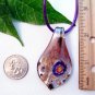 Foil Purple Teardrop Lampwork Glass Pendant with Flower Necklace