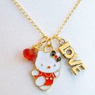 Handmade Hello Kitty Love Red Crystal Pendant Necklace