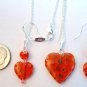 Millefiori Glass Heart Sterling Silver Necklace Earrings Set Handmade