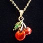 Red Cherry Pendant Silver Necklace Handmade