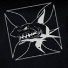 Men's Black T-Shirt with Metallic Silver Shark Design Premium 6.1 Magnum Wt.