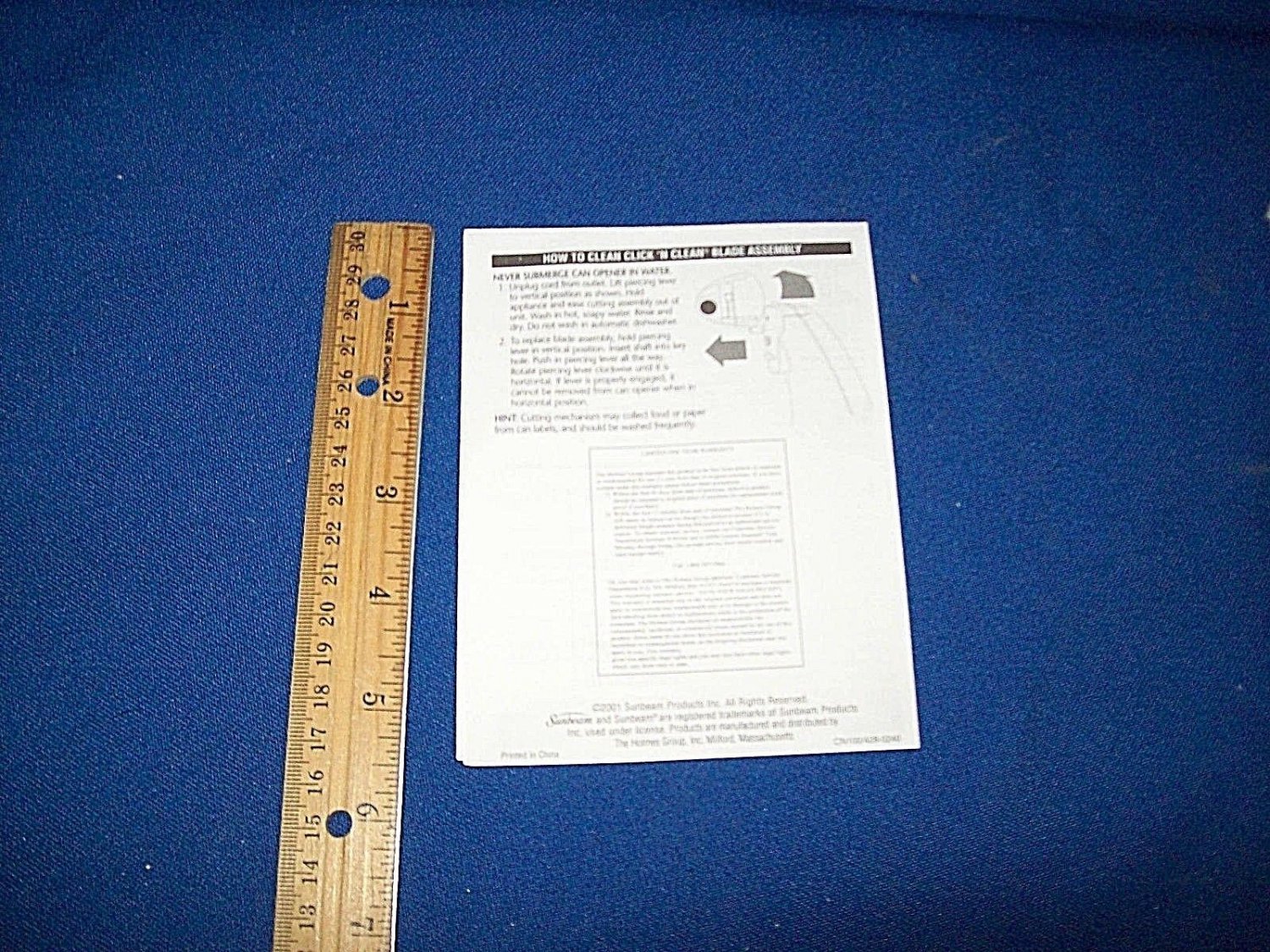 Sunbeam Electric Can Opener Owner's Guide Leaflet Model CN100 dated 2001