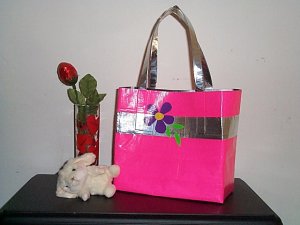 Pink with purple flower