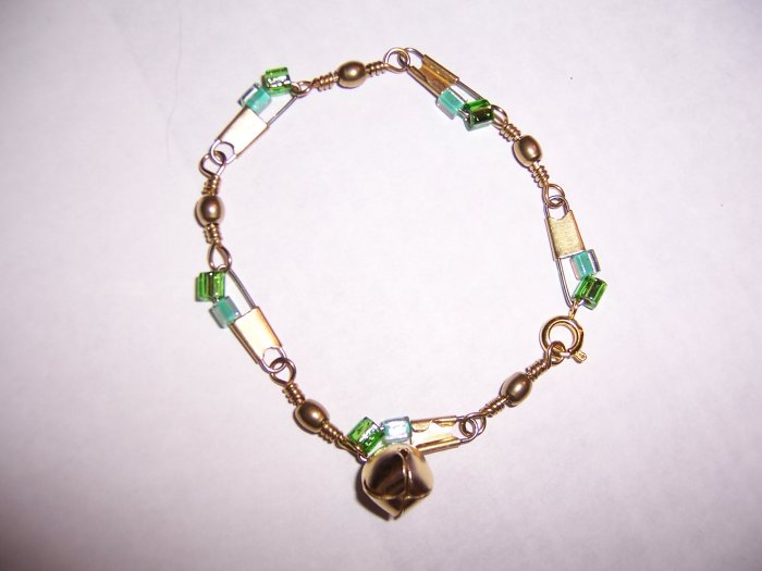 Fishing Swivel Bracelet - Beautiful Blue and Green Square Beads with BELL