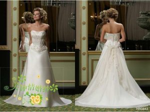New sexy Prom/Ball/Evening strapless white WeddingDress Custom Size  voile&satin W002-35
