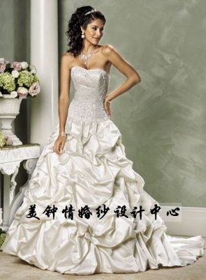 New sexy Prom/Ball/Evening strapless white WeddingDress Custom Size  voile&satin W002-38