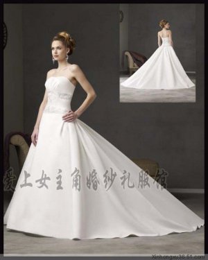 Sweet A-Line Princess Strapless Cathedral Train Organza wedding dress for brides Custom Size W003-18