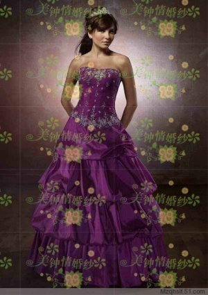 Sweet Ball Gown Strapless Cathedral Train Satin wedding dress for brides Custom Size W002-90