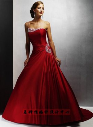 A-Line/Princess Strapless Chapel Train Satin wedding dress for brides Custom Size W002-91