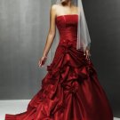 Red A-Line/Princess Strapless Chapel Train Satin wedding dress for brides Custom Size W002-92