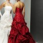 Red A-Line/Princess Strapless Chapel Train Satin wedding dress for brides Custom Size W002-92