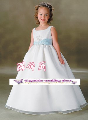 A-line Square-neck tea-Length Organza Flower Girl Dress Custom Size WG004-40