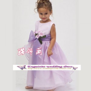 A-line Around-neck tea-Length Organza Flower Girl Dress Custom Size WG004-60