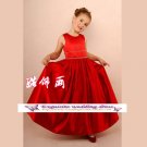 A-line Around-neck tea-Length Satin Flower Girl Dress Custom Size WG004-67