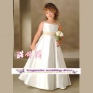 A-line Spagetti Straps tea-Length Satin Flower Girl Dress Custom Size WG004-84