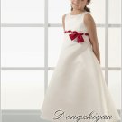 A-line Round-neck Tea-length Satin Flower girls Dress Custom Size WG005-2