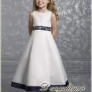 A-line Round-neck tea-length Satin Flower girls Dress Custom Size WG005-10