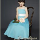 A-line Spagetti straps tea-length Satin Flower girls Dress Custom Size WG005-13