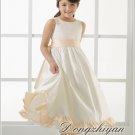 A-line Round-neck Tea-length Satin Flower girls Dress Custom Size WG005-14