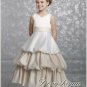 A-line V-neck tea-length Satin Flower girls Dress Custom Size WG005-32