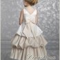 A-line V-neck tea-length Satin Flower girls Dress Custom Size WG005-32