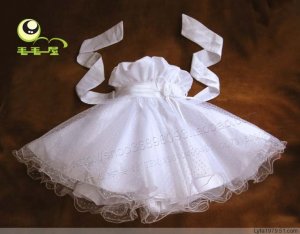 A-line spagetti straps kness-Length white organza Flower Girl Dress WG007-10