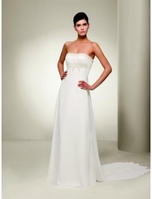 A-Line/Princess Strapless Chapel Train Chiffon wedding dress for brides 2010 Style(WDS0093)