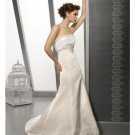 A-Line/Princess Strapless Chapel Train Satin wedding dress for brides 2010 style(WDE0114)