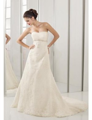 A-Line/Princess Strapless Chapel Train Satin wedding dress for brides 2010 style(WDE0082)
