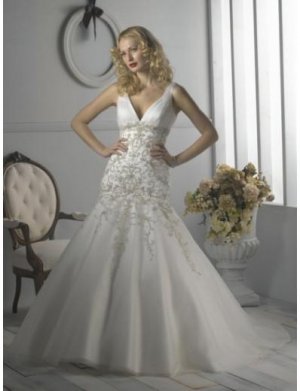 Mermaid V-neck Chapel train Satin wedding dress for brides 2010 style(WD1178)