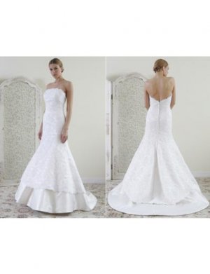 Mermaid Strapless Chapel Train Lace Satin wedding dress(WD0802)