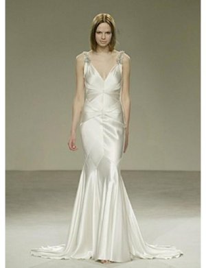 Mermaid V-neck Chapel train Satin wedding dress for brides 2010 style(WDA0553)