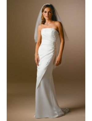 Mermaid Strapless Brush train satin wedding dress for brides 2010 style(WDA1431)