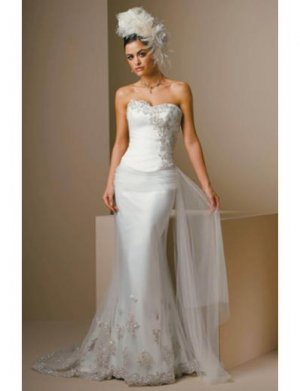 Mermaid Strapless Chapel train tulle wedding dress for brides 2010 style(WDA1432)