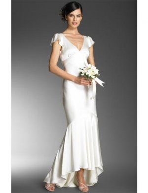 Mermaid V-neck Cocktail Satin wedding dress for brides 2010 style(WDA0687)