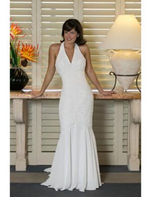 Mermaid V-Neck Chapel Train Satin wedding dress for brides 2010 style(WDA0157)