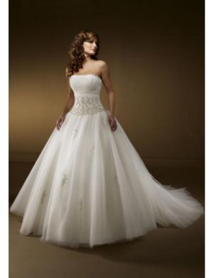 Ball Gown Strapless Cathedral Train Organza wedding dress for brides 2010 style(WDE0128)