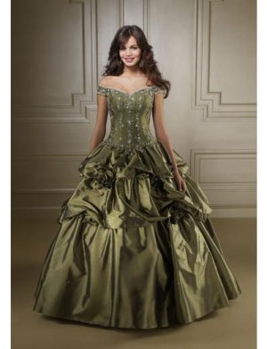 Ball Gown Off-the-shoulder Floor Length Satin wedding dress for brides 2010 style(WDE0174)